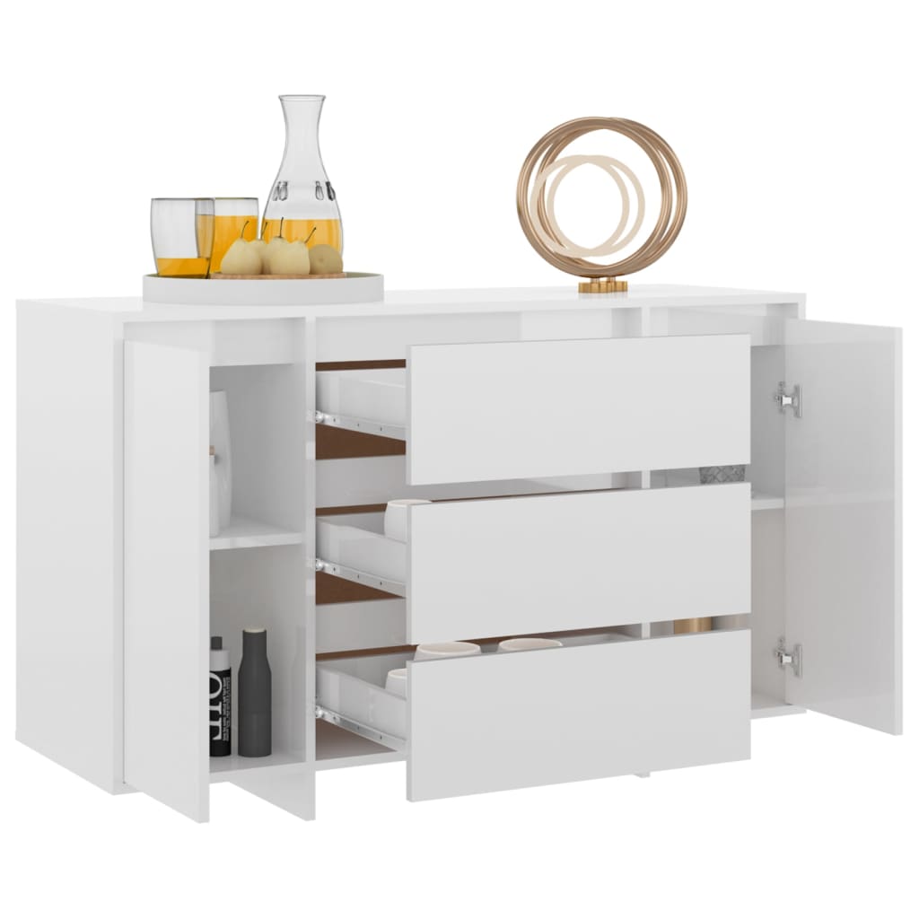 Credenza con 3 Cassetti Bianco Lucido 120x41x75cm in Truciolato - homemem39