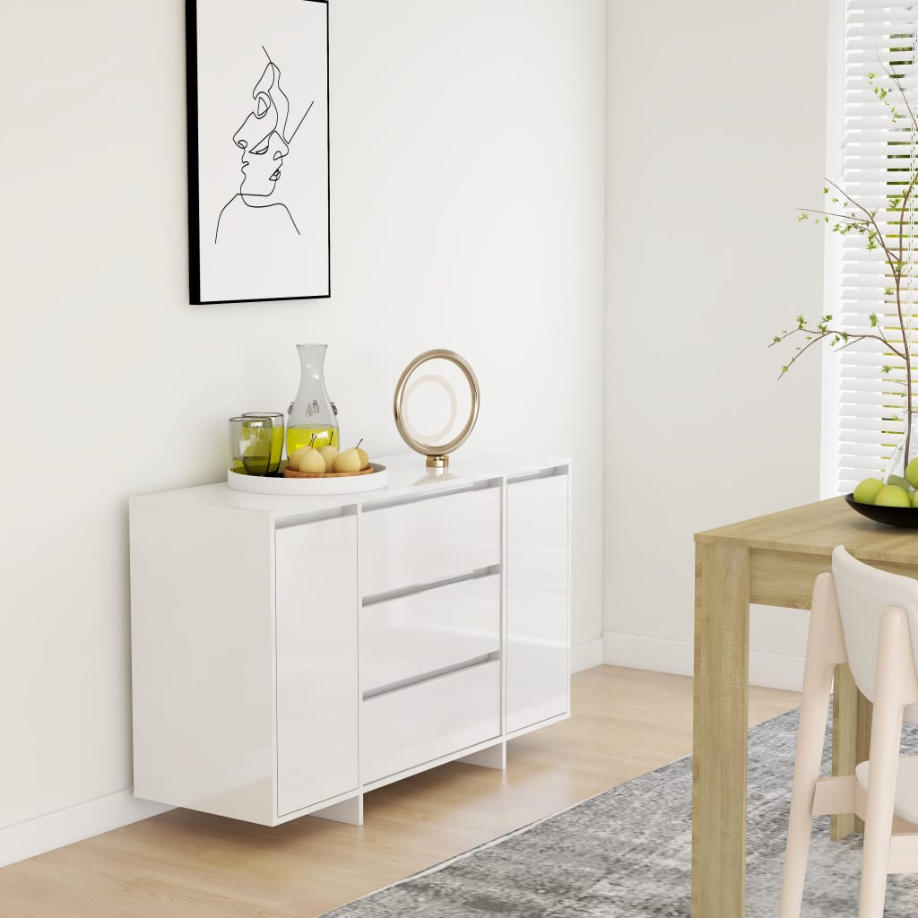 Credenza con 3 Cassetti Bianco Lucido 120x41x75cm in Truciolato - homemem39