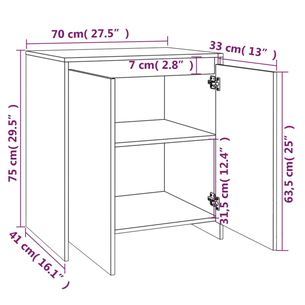 Credenza Bianca 70x41x75 cm in Legno Multistrato - homemem39