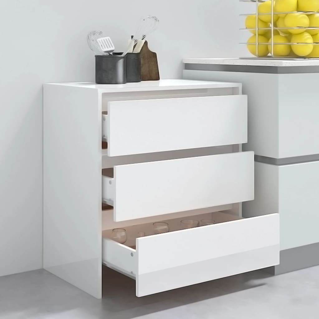 Credenza Bianco Lucido 70x41x75 cm in Truciolato - homemem39