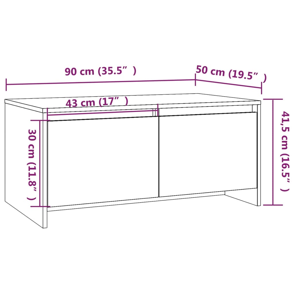Tavolino da Salotto Bianco Lucido 90x50x41,5 cm in Truciolato - homemem39