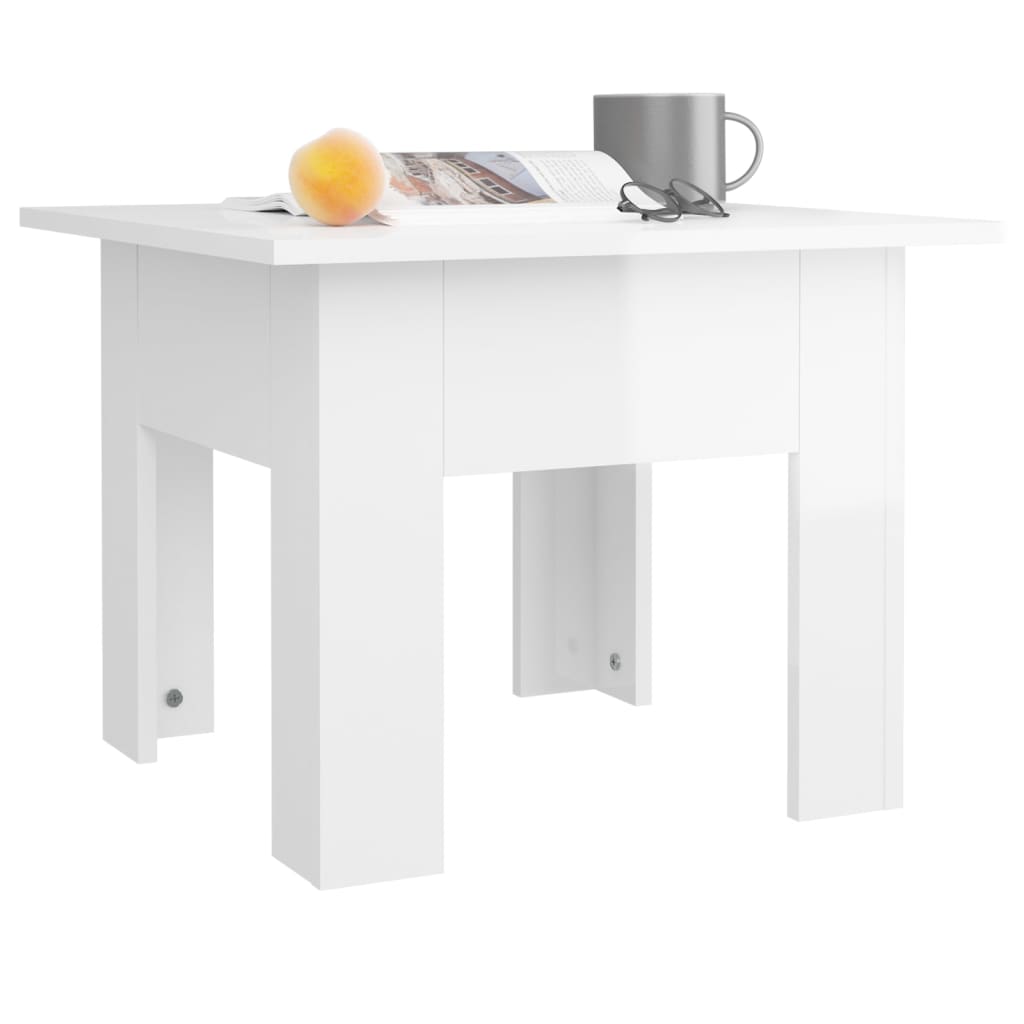 Tavolino da Salotto Bianco Lucido 57x57x30 cm in Truciolato - homemem39