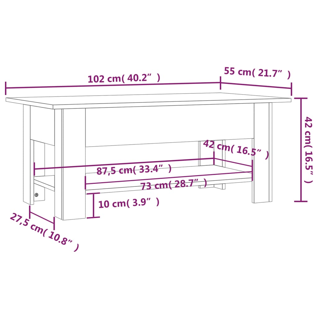 Tavolino da Salotto Nero 102x55x42 cm in Truciolato - homemem39