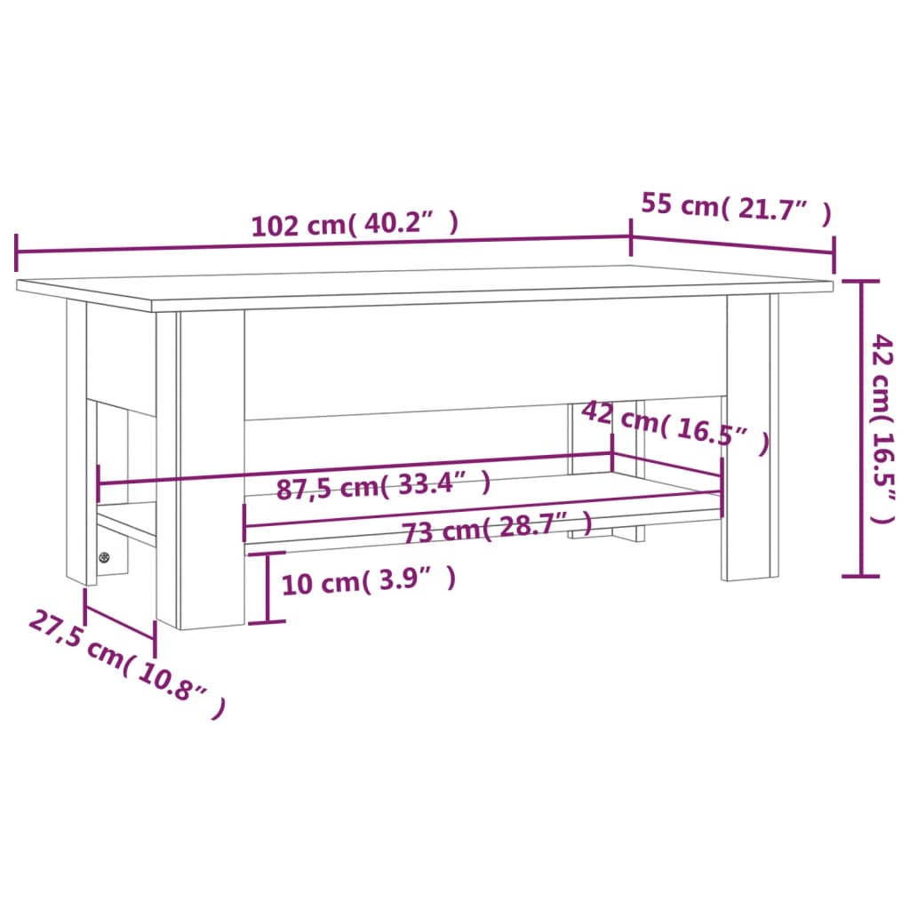 Tavolino da Salotto Rovere Sonoma 102x55x42 cm in Truciolato - homemem39