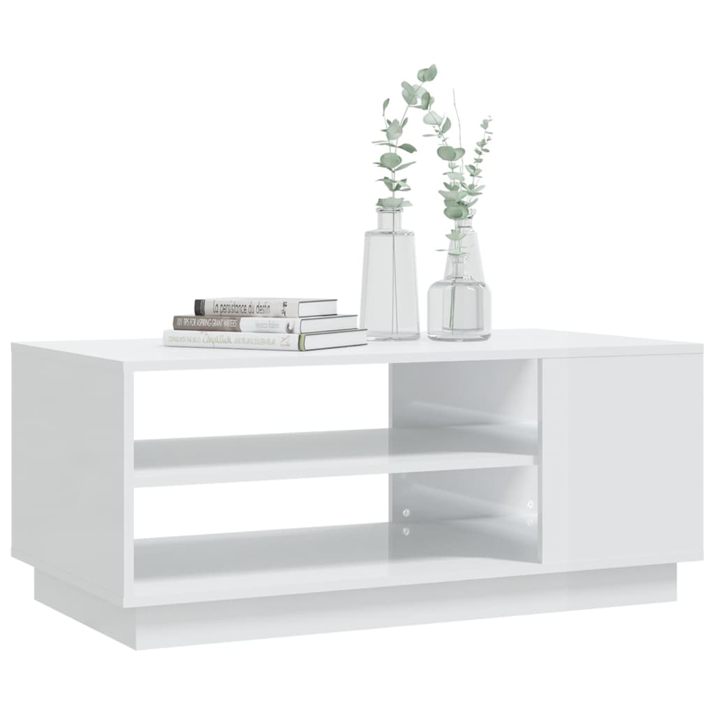 Tavolino da Salotto Bianco Lucido 102x55x43 cm in Truciolato - homemem39