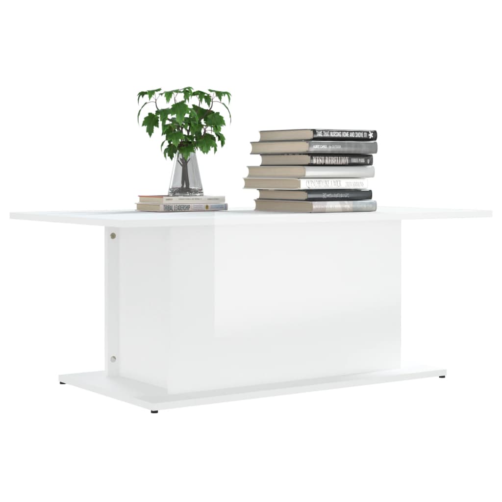 Tavolino da Salotto Bianco Lucido 102x55,5x40 cm in Truciolato - homemem39