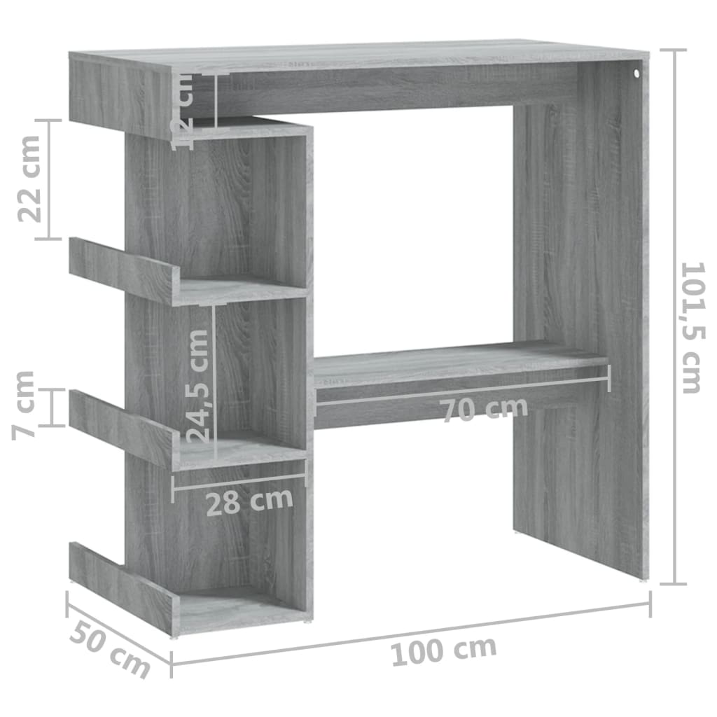 Tavolo Bar con Ripiano Grigio Sonoma 100x50x101,5 cm - homemem39