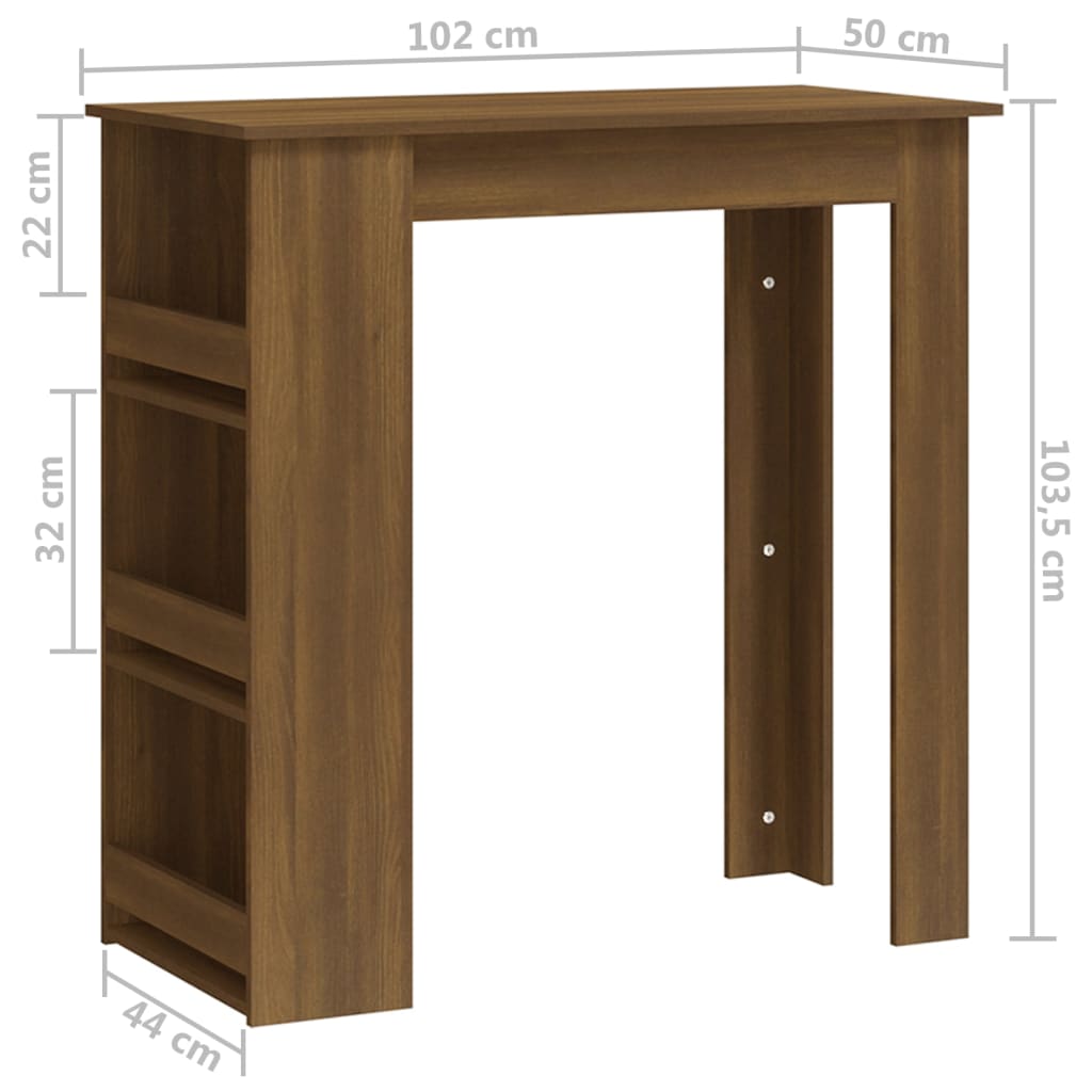 Tavolino da Bar con Ripiani Marrone Rovere 102x50x103,5 cm - homemem39