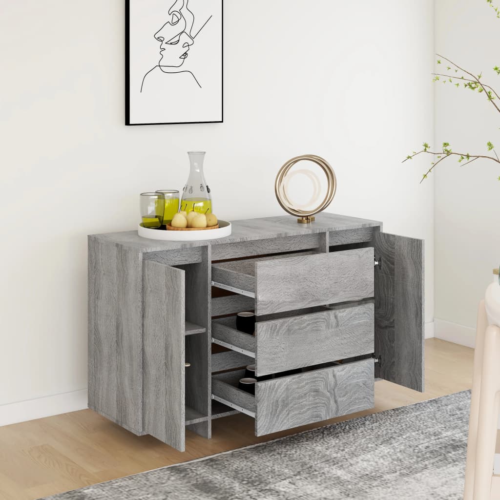 Credenza con 3 Cassetti Grigio Sonoma 120x41x75cm in Truciolato - homemem39