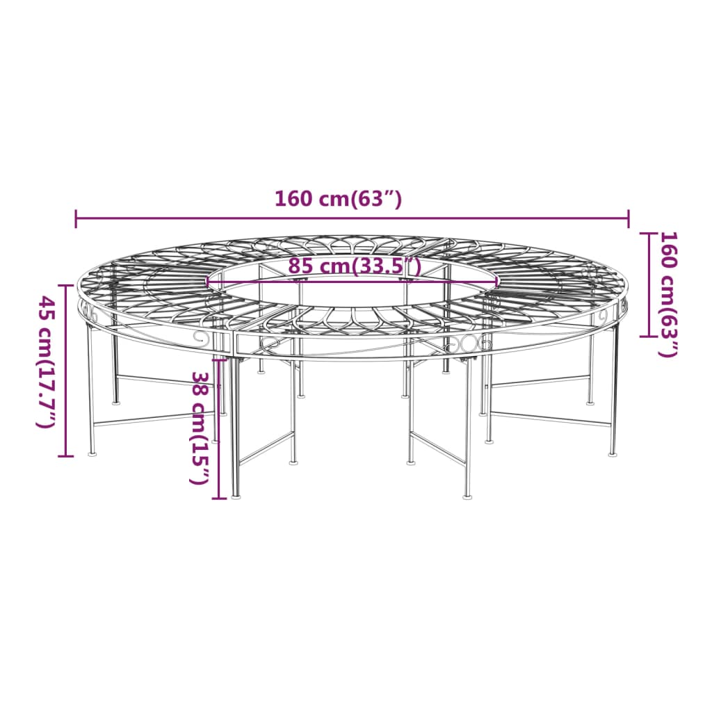 Panchina per Albero Circolare Ø160 cm Nera in Acciaio - homemem39