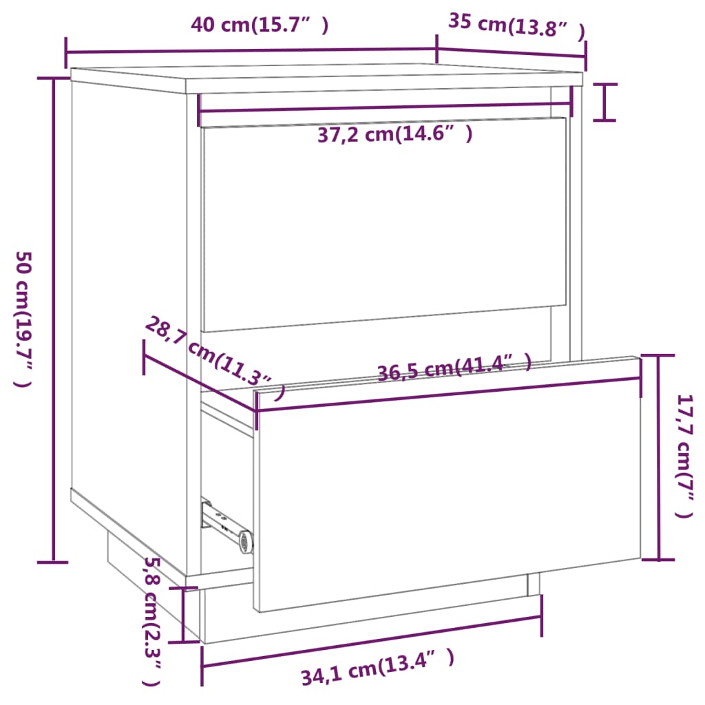 Comodini 2 pz 40x35x50 cm in Legno Massello di Pino - homemem39