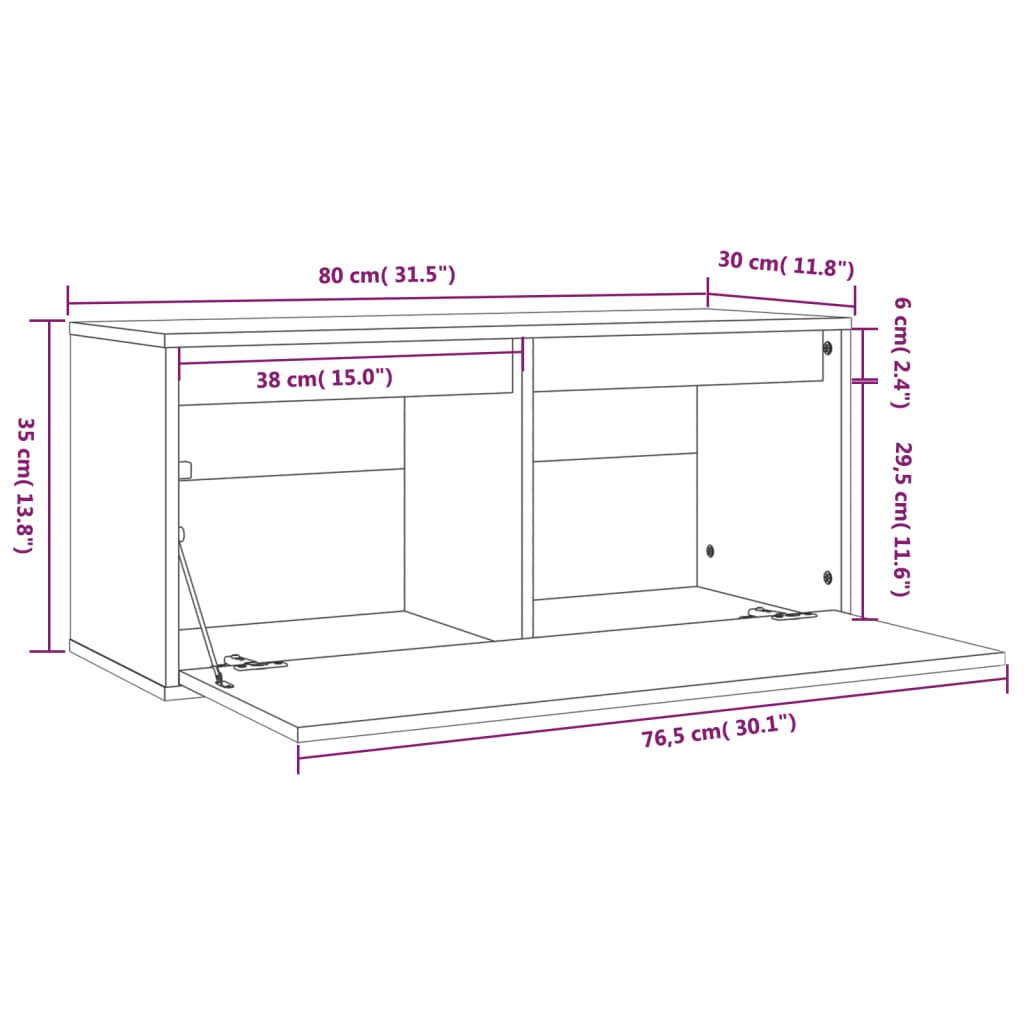 Pensile Bianco 80x30x35 cm in Legno Massello di Pino - homemem39