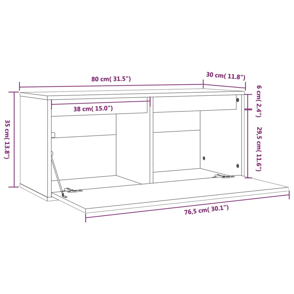 Pensile Grigio 80x30x35 cm in Legno Massello di Pino - homemem39