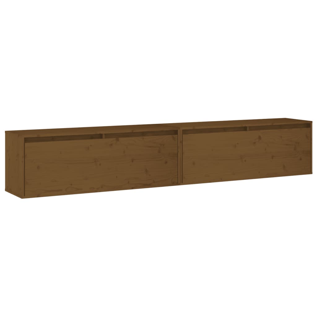 Pensili 2 pz Marrone Miele 100x30x35 cm Legno Massello di Pino - homemem39