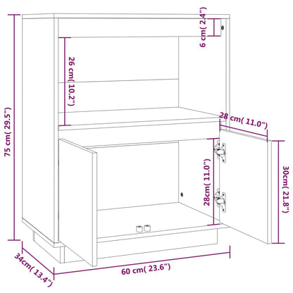 Credenza Grigia 60x34x75 cm in Legno Massello di Pino - homemem39