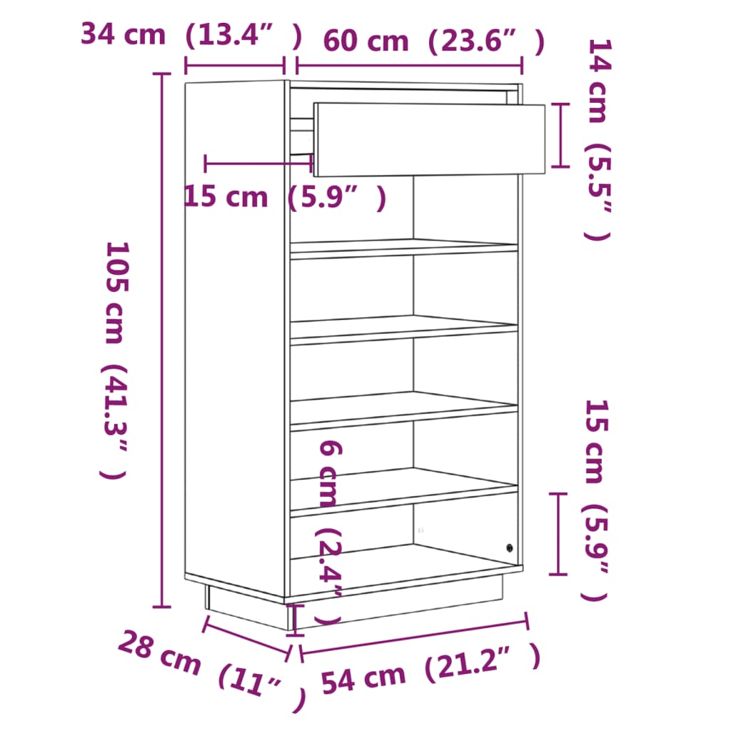 Scarpiera Nera 60x34x105 cm in Legno Massello di Pino - homemem39