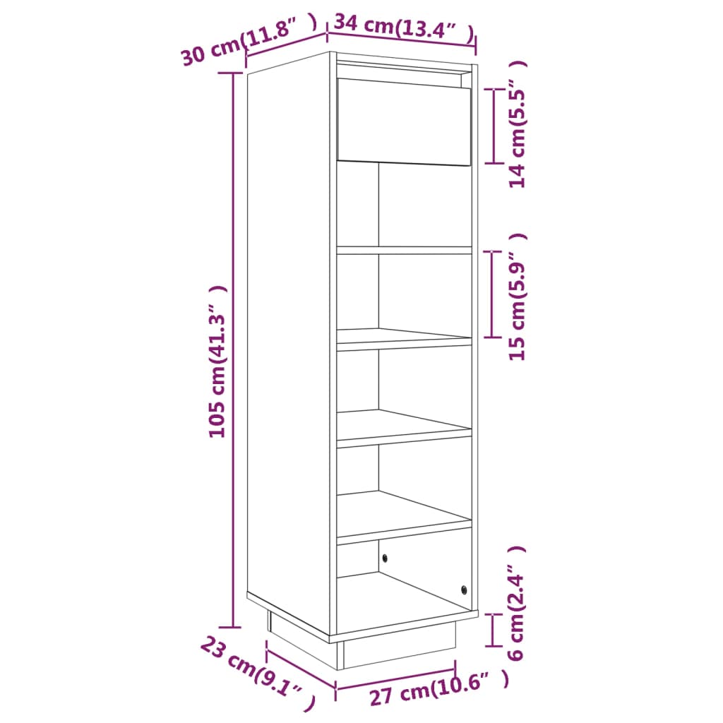 Scarpiera Marrone Miele 34x30x105 cm in Legno Massello di Pino - homemem39