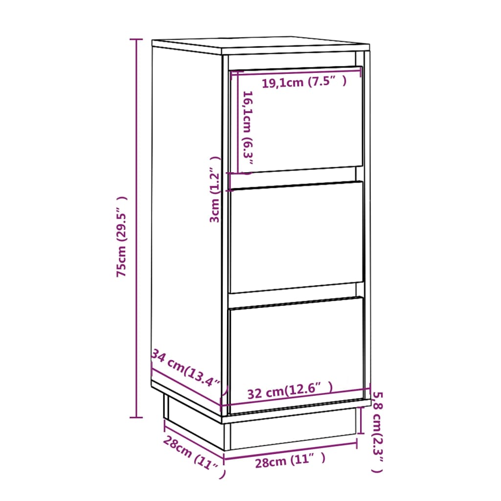 Credenze 2 pz 32x34x75 cm in Legno Massello di Pino - homemem39