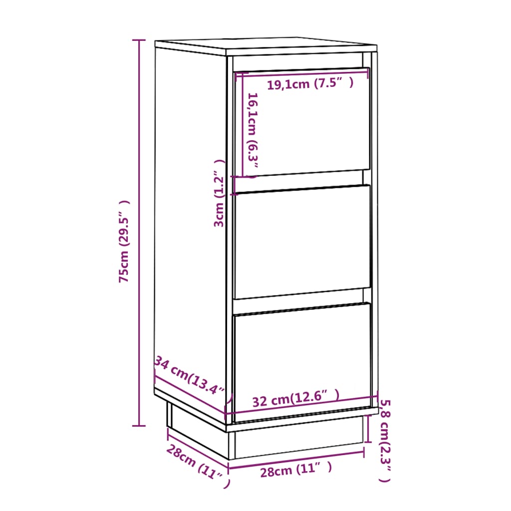 Credenze Grigie 2 pz 32x34x75 cm in Legno Massello di Pino - homemem39