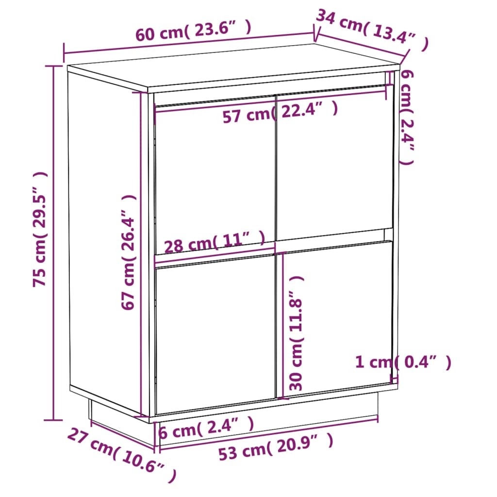 Credenza 60x34x75 cm in Legno Massello di Pino - homemem39