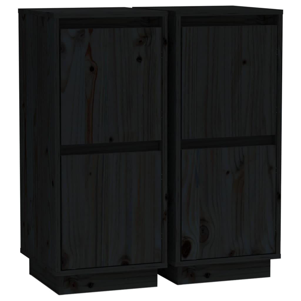 Credenze 2 pz Nero 31,5x34x75 cm in Legno Massello di Pino - homemem39