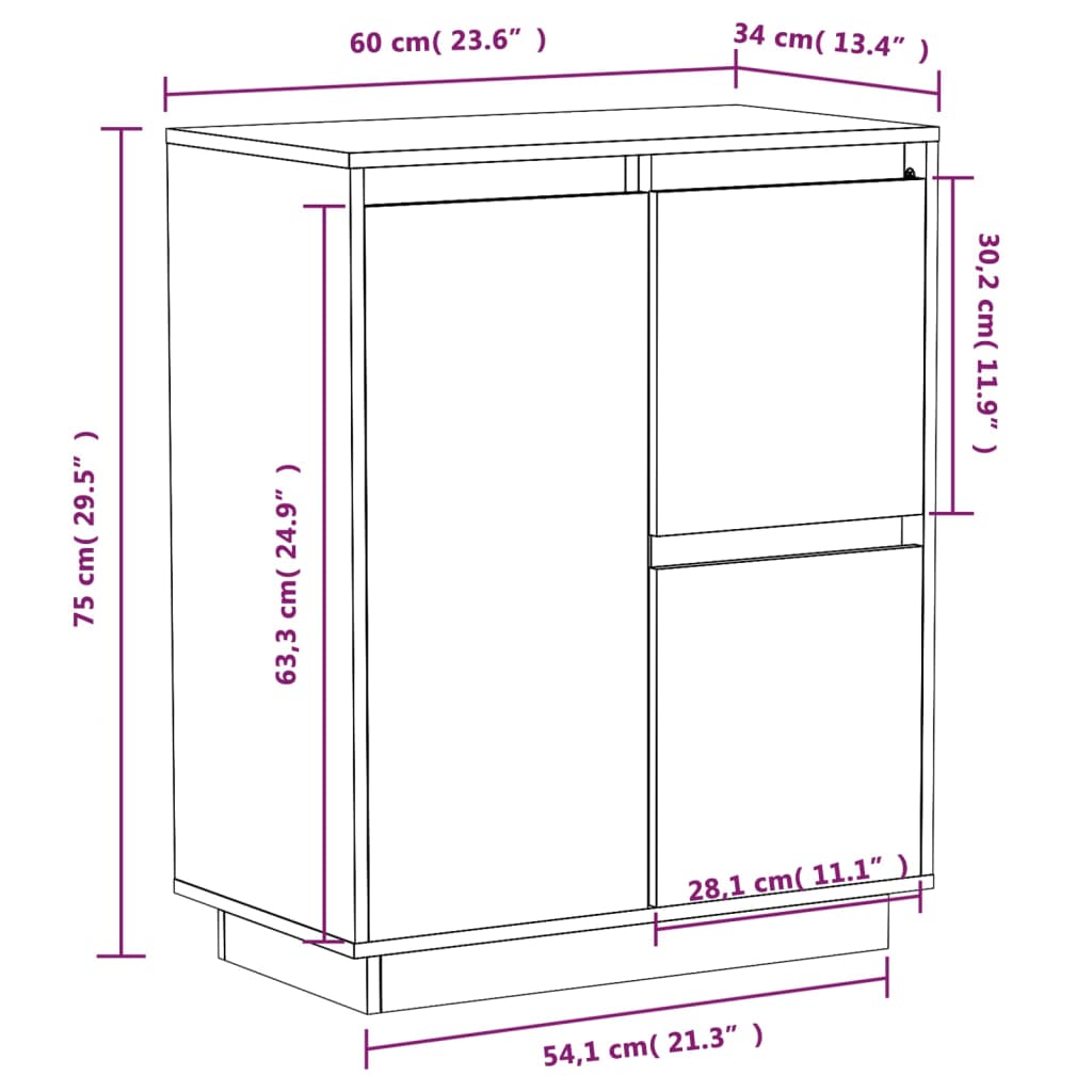 Credenza 60x34x75 cm in Legno Massello di Pino - homemem39