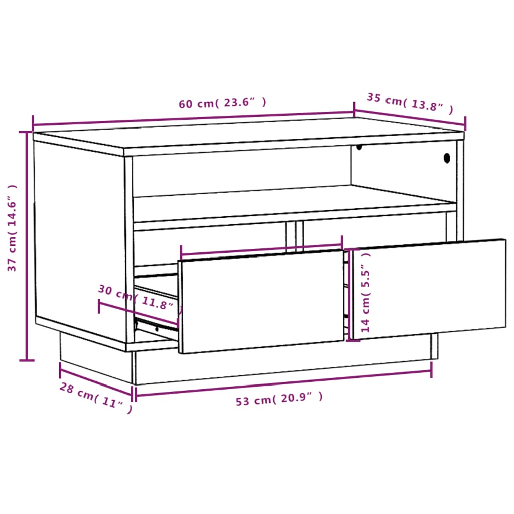 Mobile Porta TV 60x35x37 cm in Legno Massello di Pino - homemem39