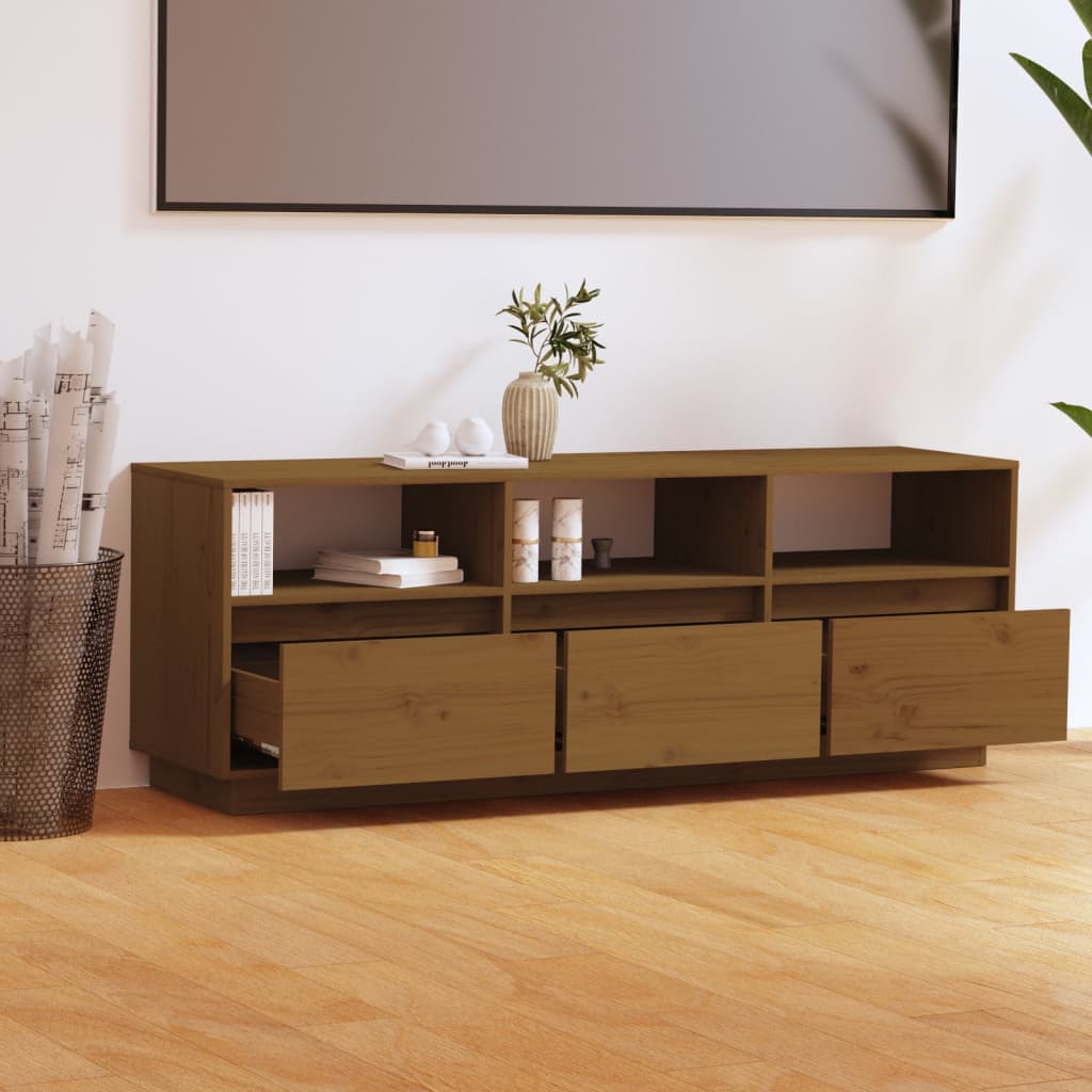 Mobile TV Marrone Miele 140x37x35 cm in Legno Massello di Pino - homemem39