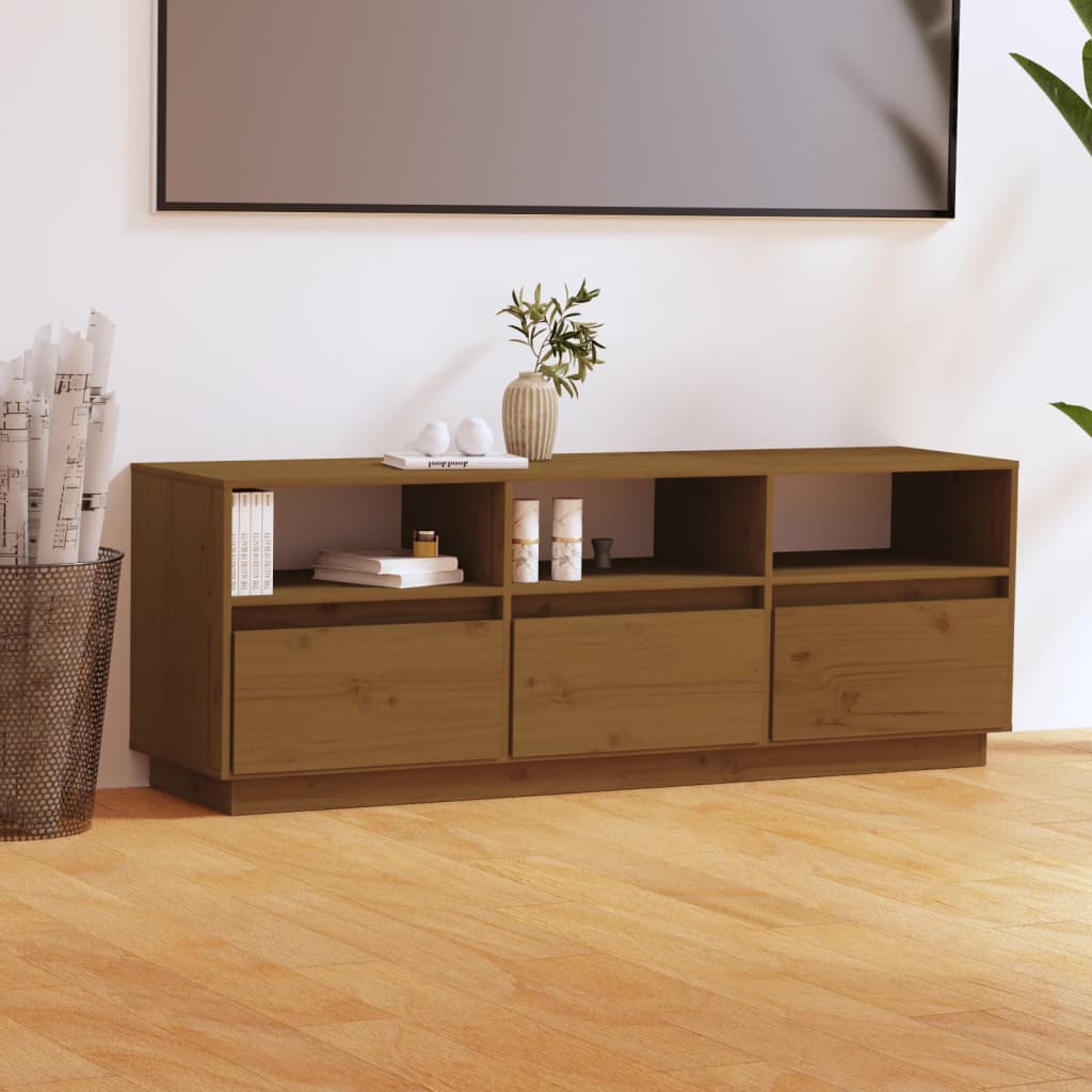 Mobile TV Marrone Miele 140x37x35 cm in Legno Massello di Pino - homemem39