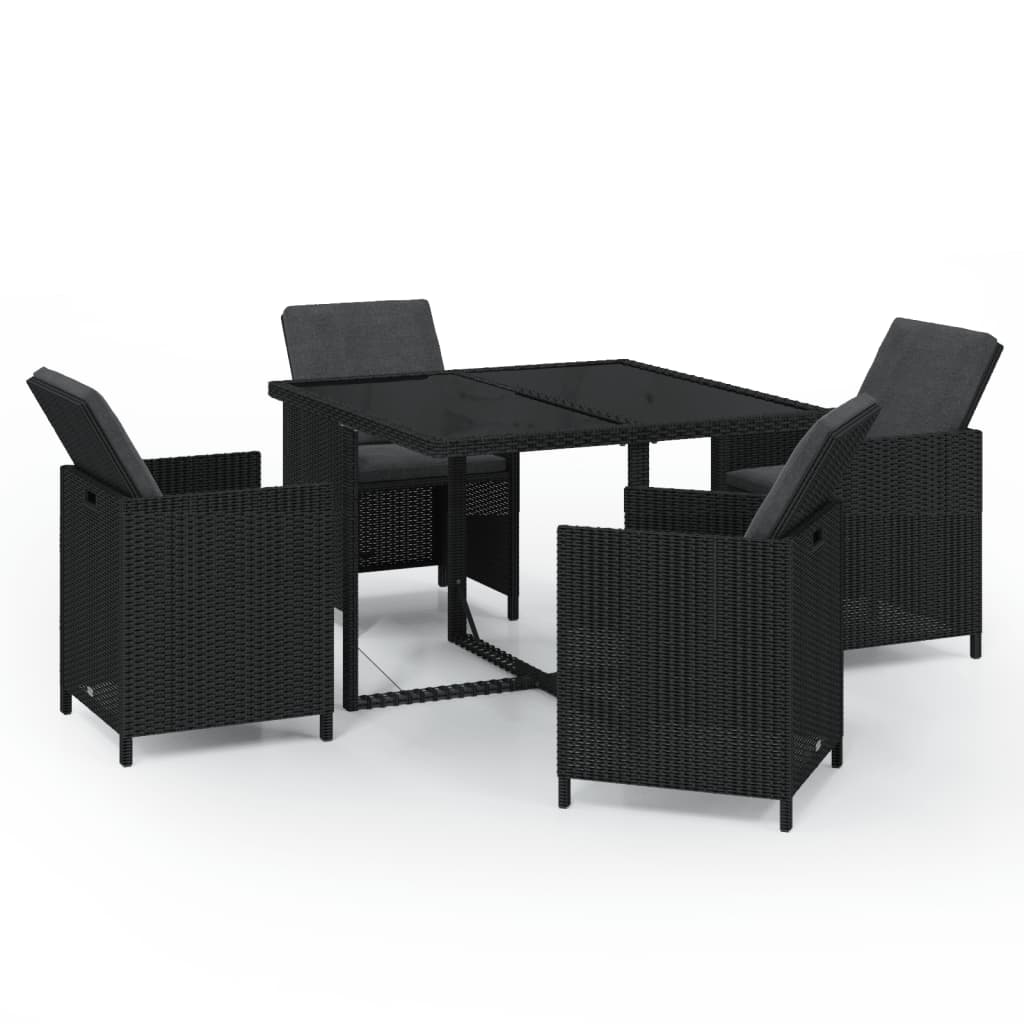 Set da Pranzo per Giardino 5 pz con Cuscini in Polyrattan Nero - homemem39