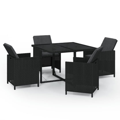 Set da Pranzo per Giardino 5 pz con Cuscini in Polyrattan Nero - homemem39