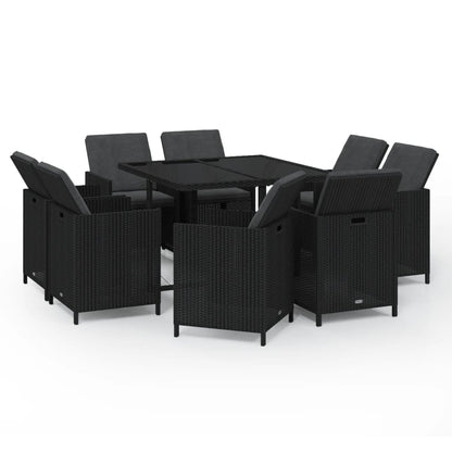 Set da Pranzo per Giardino 9 pz con Cuscini in Polyrattan Nero - homemem39