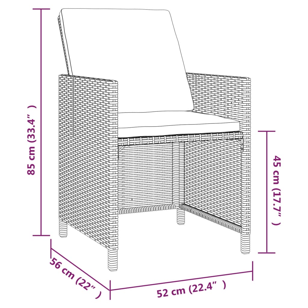 Set da Pranzo per Giardino 9 pz con Cuscini in Polyrattan Nero - homemem39