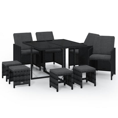 Set da Pranzo da Giardino 9 pz con Cuscini in Polyrattan Nero - homemem39