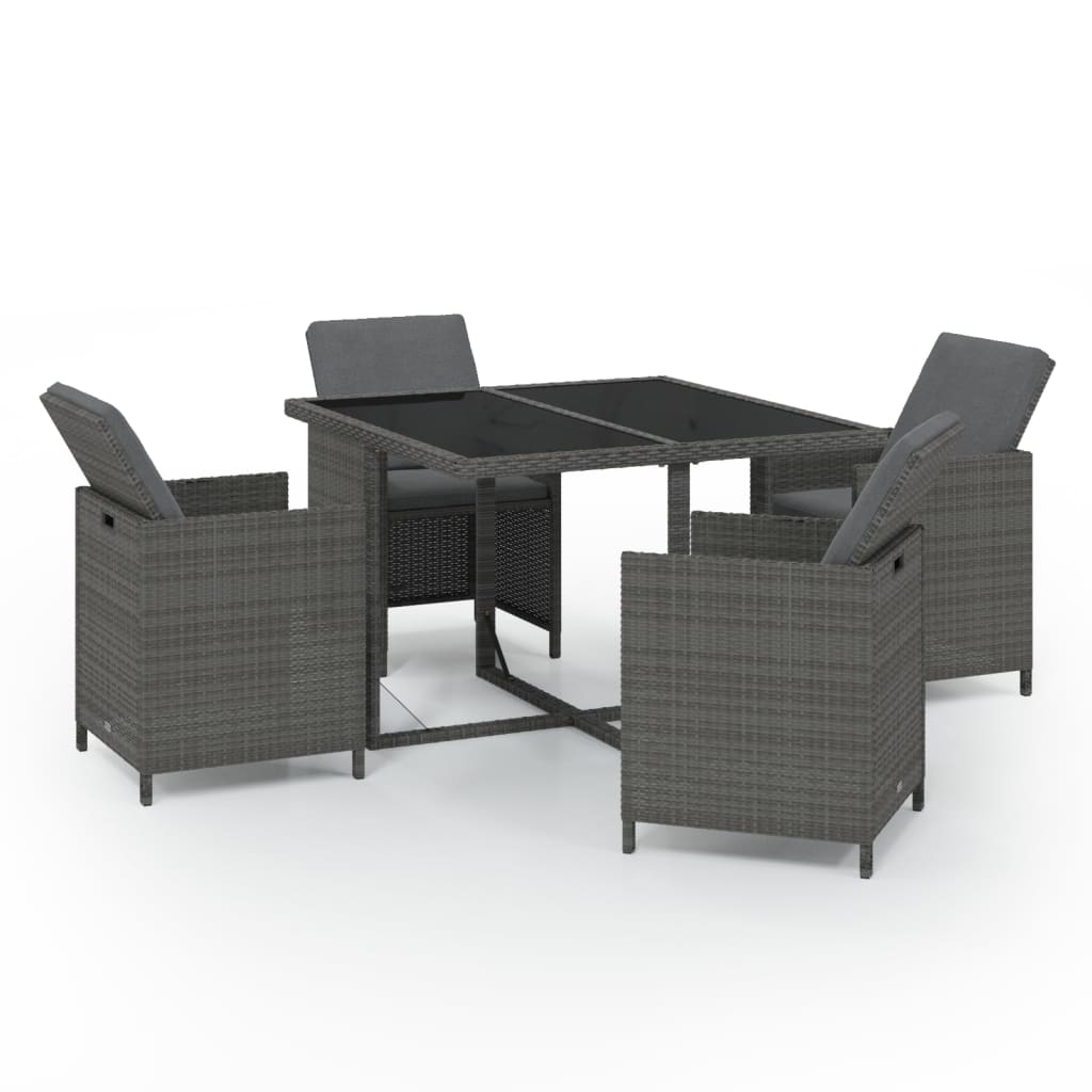 Set da Pranzo per Giardino 5 pz con Cuscini Polyrattan Grigio - homemem39