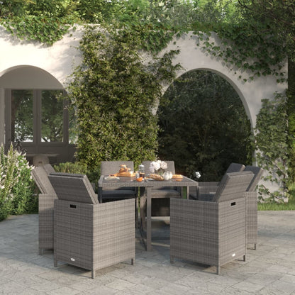 Set da Pranzo per Giardino 9 pz con Cuscini Polyrattan Grigio - homemem39