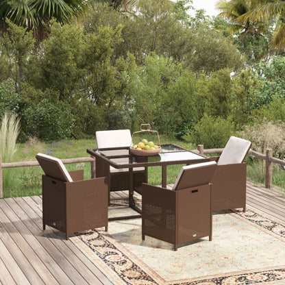 Set da Pranzo per Giardino 5 pz con Cuscini Polyrattan Marrone - homemem39