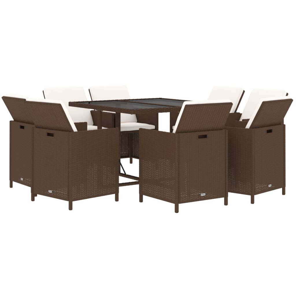 Set da Pranzo per Giardino 9 pz con Cuscini Polyrattan Marrone - homemem39