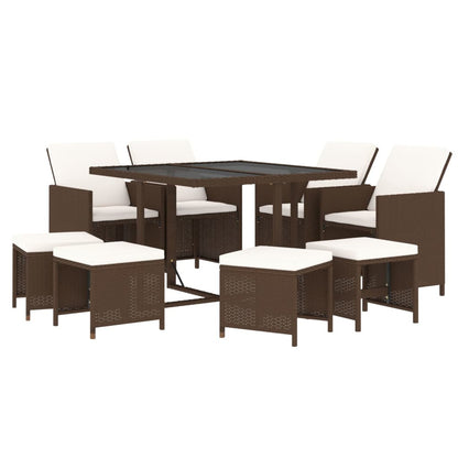 Set da Pranzo per Giardino 9 pz con Cuscini Polyrattan Marrone - homemem39