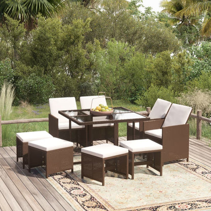 Set da Pranzo per Giardino 9 pz con Cuscini Polyrattan Marrone - homemem39