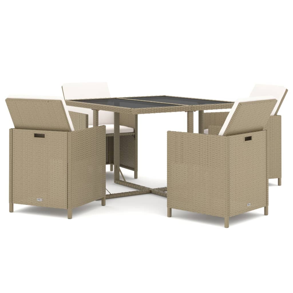 Set da Pranzo per Giardino 5 pz con Cuscini in Polyrattan Beige - homemem39