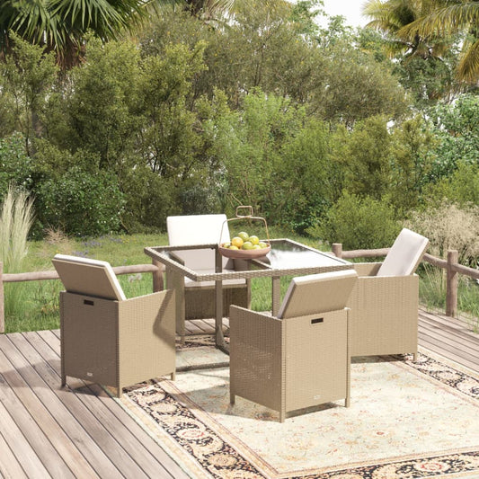 Set da Pranzo per Giardino 5 pz con Cuscini in Polyrattan Beige - homemem39