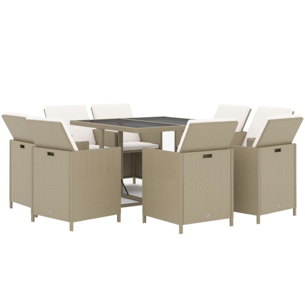 Set da Pranzo per Giardino 9 pz con Cuscini in Polyrattan Beige - homemem39