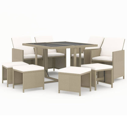 Set da Pranzo per Giardino 9 pz con Cuscini in Polyrattan Beige - homemem39