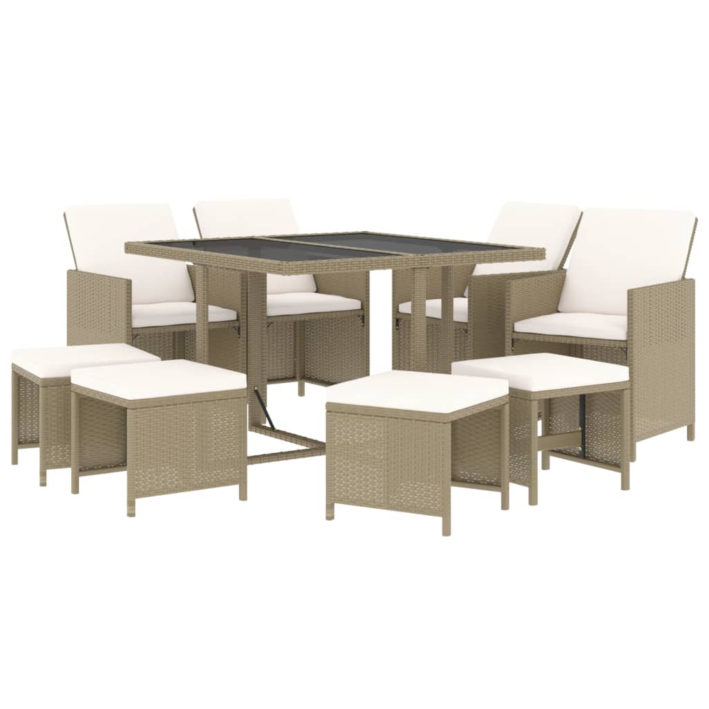 Set da Pranzo per Giardino 9 pz con Cuscini in Polyrattan Beige - homemem39