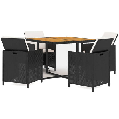 Set da Pranzo per Giardino 5 pz con Cuscini in Polyrattan Nero - homemem39