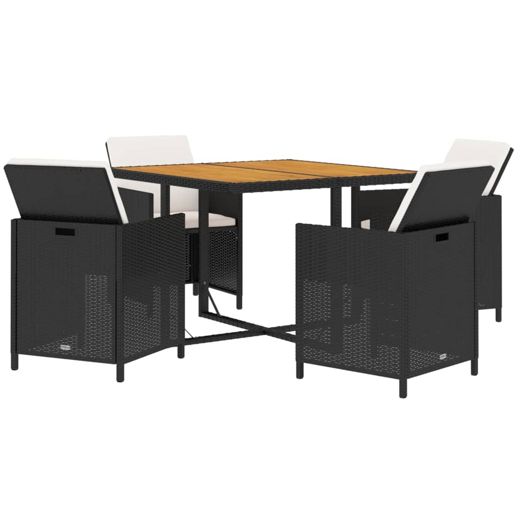 Set da Pranzo per Giardino 5 pz con Cuscini in Polyrattan Nero - homemem39