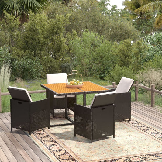 Set da Pranzo per Giardino 5 pz con Cuscini in Polyrattan Nero - homemem39