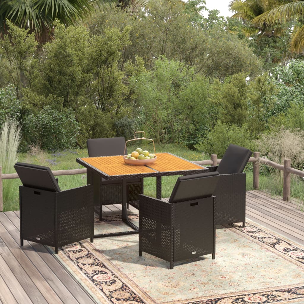 Set da Pranzo per Giardino 5pz con Cuscini in Polyrattan Nero - homemem39