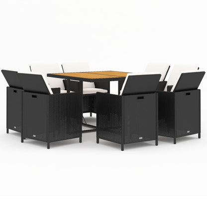 Set da Pranzo per Giardino 9pz con Cuscini in Polyrattan Nero - homemem39